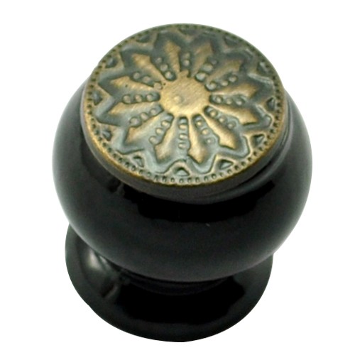26mm Mushroom Wooden Cabinet Knob with Antique Brass Coin 